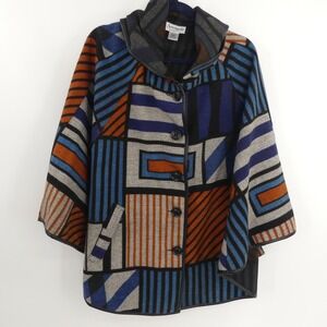 Serengeti Cape Poncho Women's Medium Geometric Pattern Hooded Button Up Coat‎